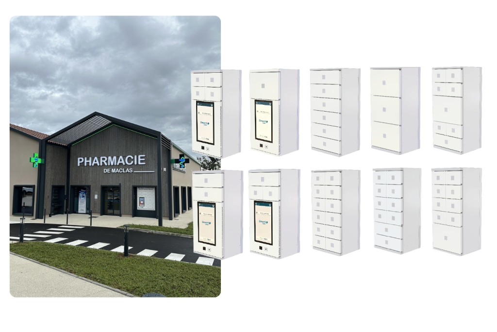 Différentes configurations de Smart Rx Case avec une photo de pharmacie sur le côté