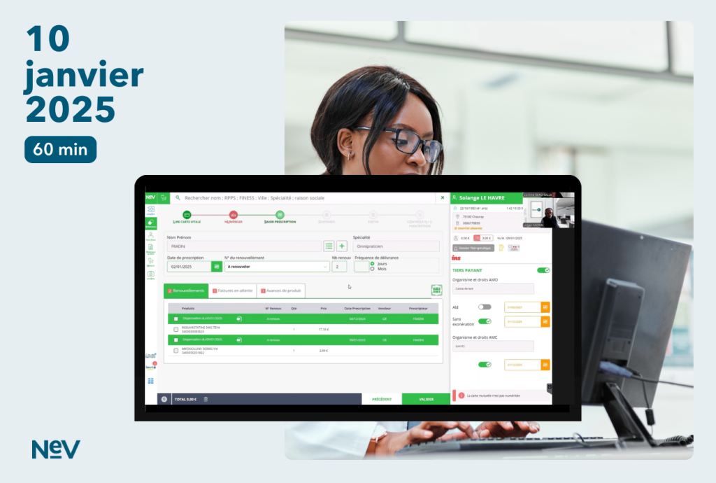 Interface du NEV de smart Rx avec pharmacienne en fond