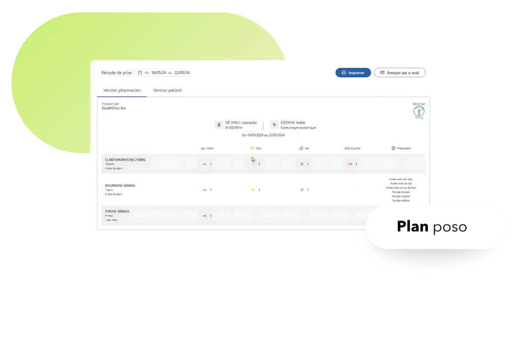 Capture d'ecran d'un plan de posologie Phealing