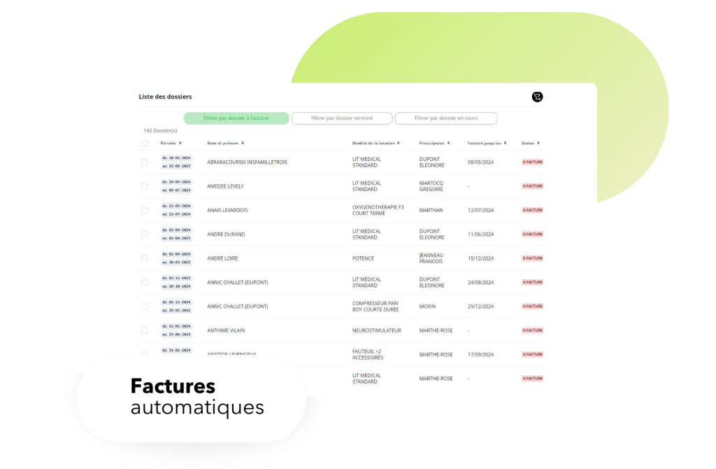 Capture d'écran de la liste des factures dans Smart Location