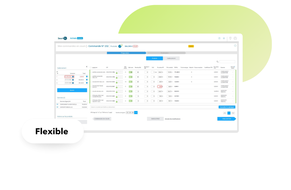 Capture d'écran d'un passage de commande dans le logiciel Smart Rx