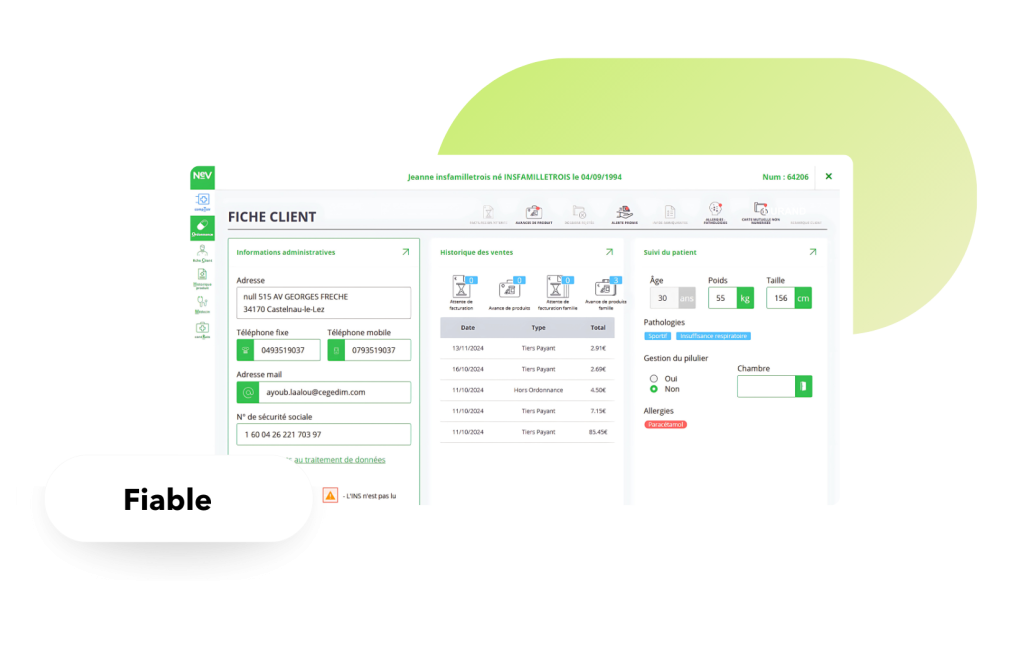 Capture d'ecran du suivi patient dans le logiciel Smart Rx