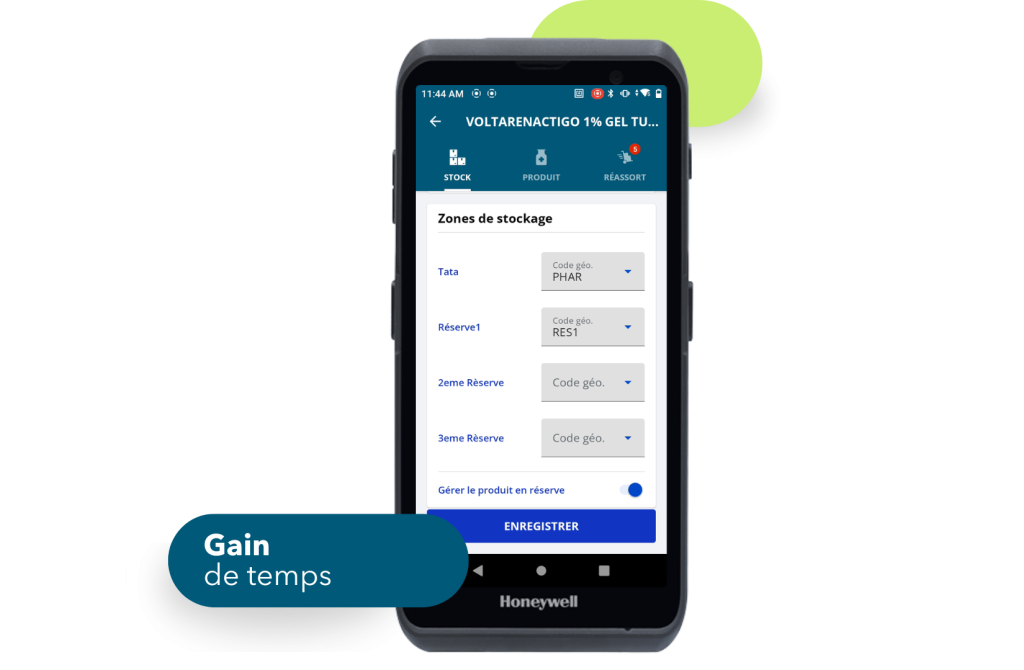 Capture d'ecran des zones de stockage sur smart rx logi-stock