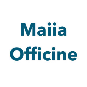 Maiia Officine ecrit en bleu sur blanc