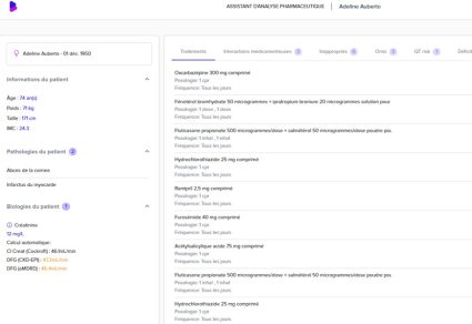 Interface de la solution Bimedoc avec les monographies et analyses médicamenteuses