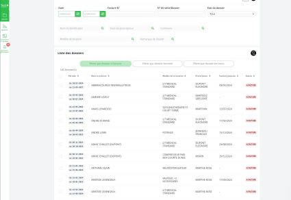 Ecran avec la liste des facturations de dossiers de location de matériel médical dans Smart Location