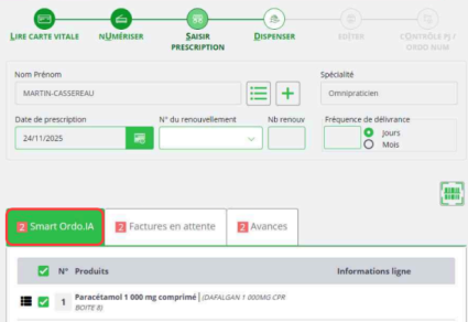 Vente avec Smart Ordo.IA dans le logiciel Smart Rx