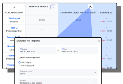 Exportation de rapport sur le temps de travail et paie des salariés grâce à la solution Sivan pour les pharmaciens