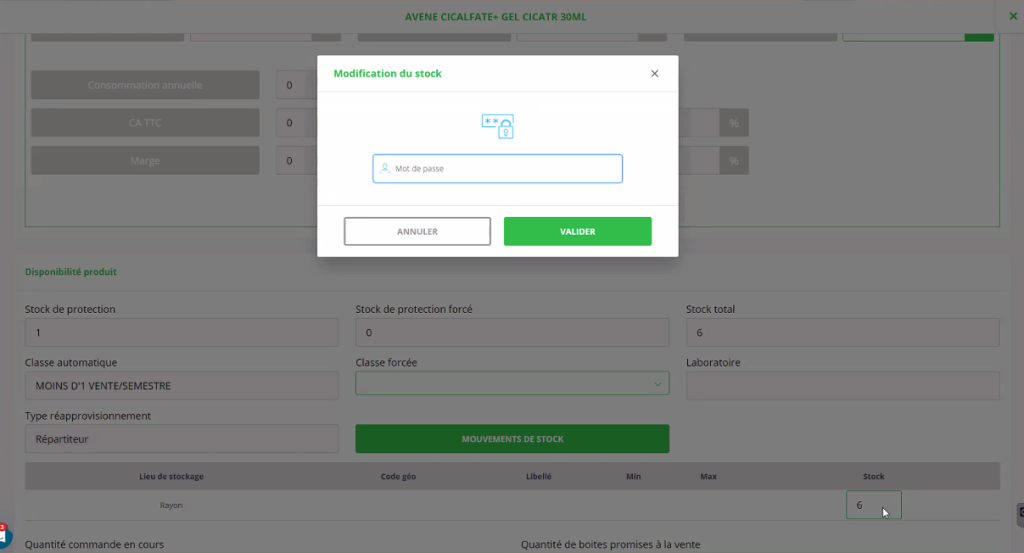 Protection par mot de passe pour la mise à jour de stock dans la version antares 44 du logiciel smart rx