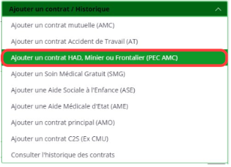 Menu déroulant ajout contrat HAD dans le logiciel Smart Rx