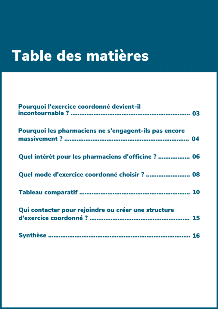 Table des matières guide exercice coordonné