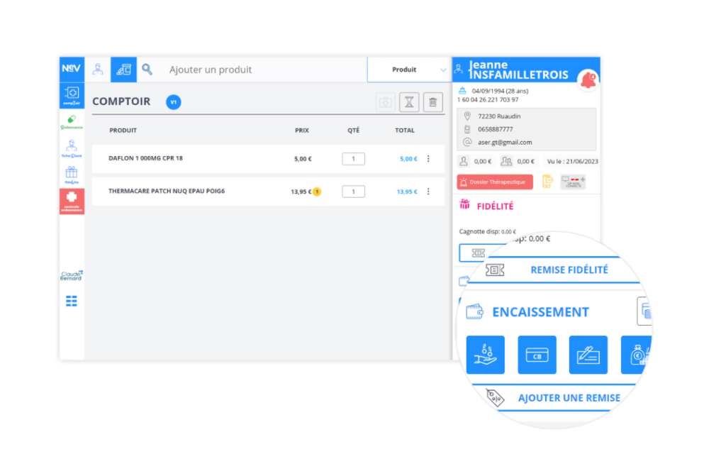 Aperçu d'une vente comptoir dans le NeV du logiciel Smart Rx