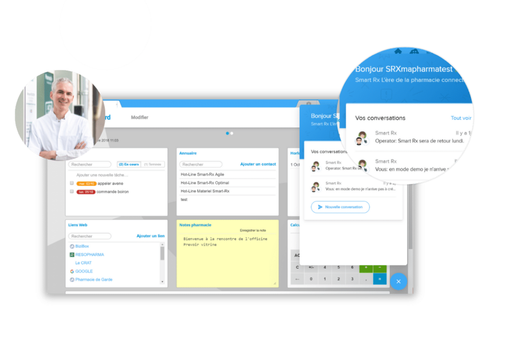 Aperçu du tchat du logiciel de pharmacie Smart Rx pour rester connecté aux équipes Smart Rx