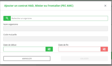 Interface d'ajout de contrat HAD dans le logiciel Smart Rx