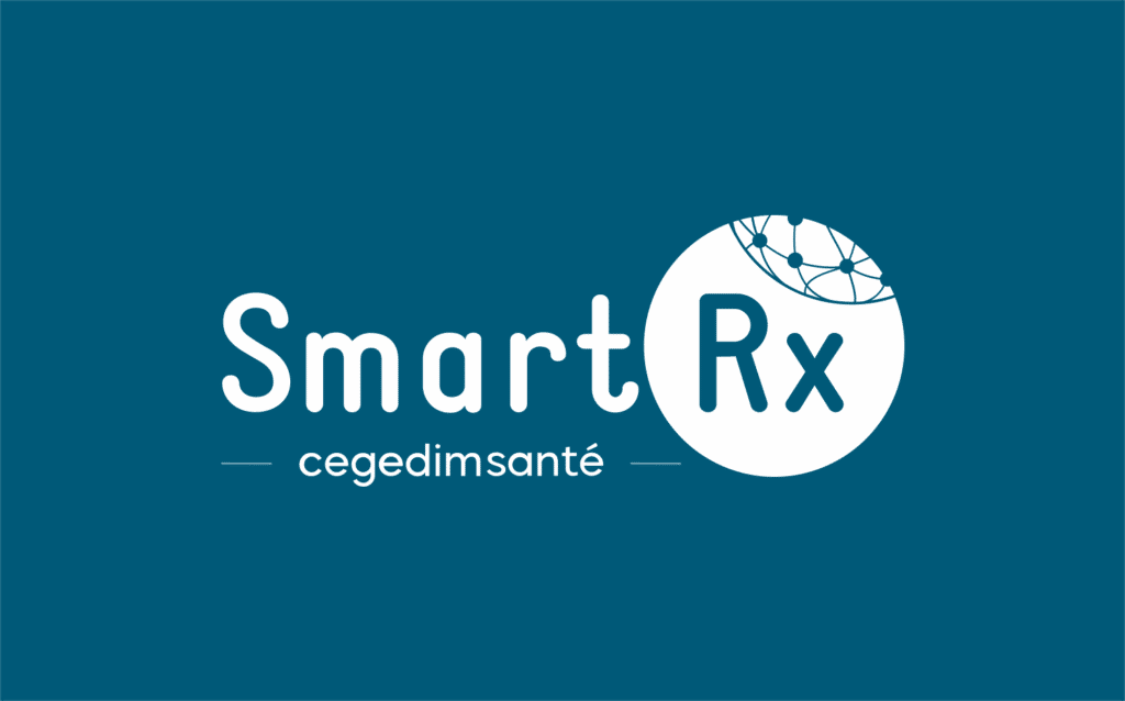 logo Smart Rx blanc sur fond bleu