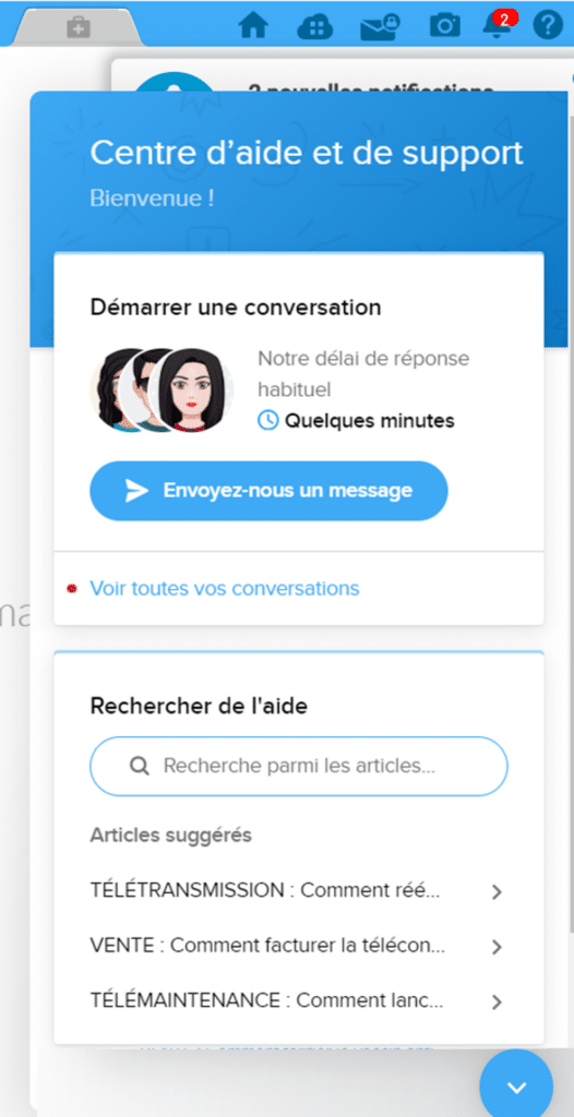 Aperçu du tchat dans le logiciel de pharmacie Smart Rx